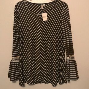 Bell-sleeved and Stripped Cato Women’s Top